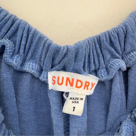 Sundry Mini Trapeze Dress Blue Square Neck Flutter Sleeve Sundress Cotton Summer - Picture 5 of 7